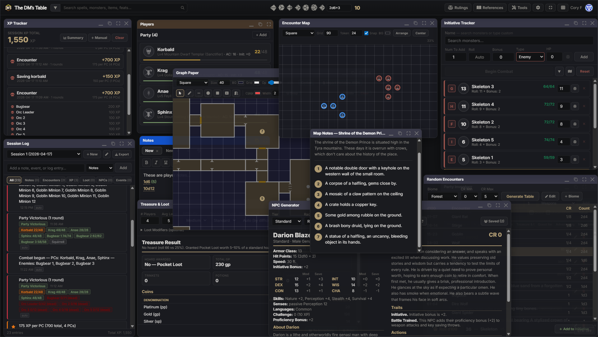 The DM's Table — live session screenshot